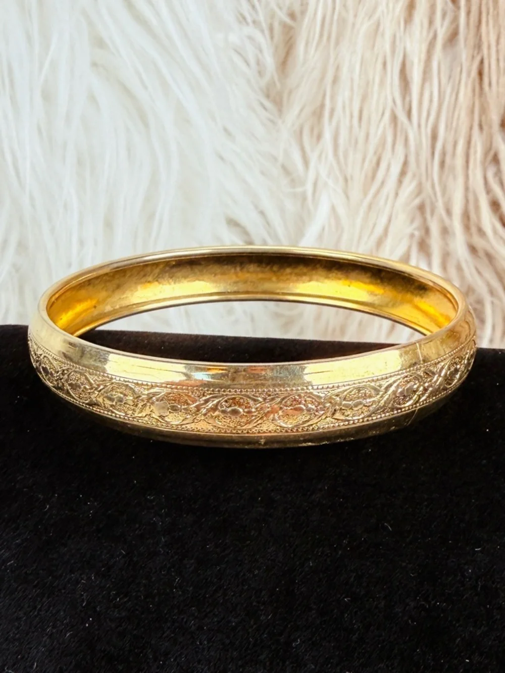 Vintage Goldtone Floral Engraved Bangle Bracelet